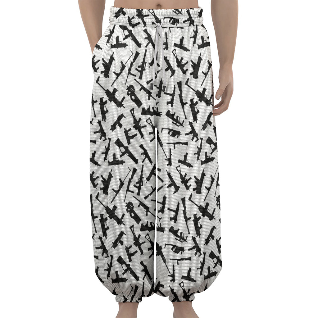 Black And White Guns Pattern Print Lantern Pants