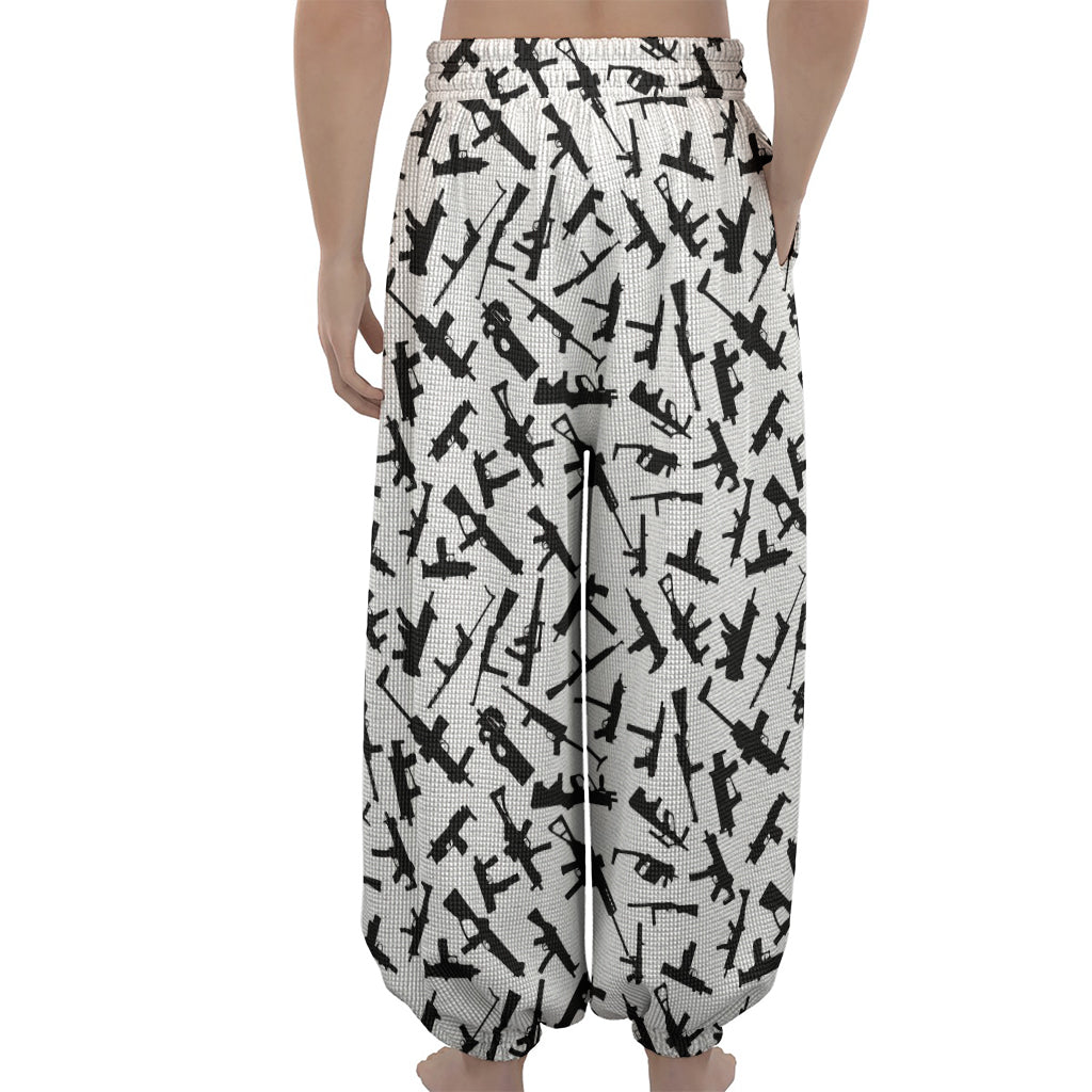 Black And White Guns Pattern Print Lantern Pants