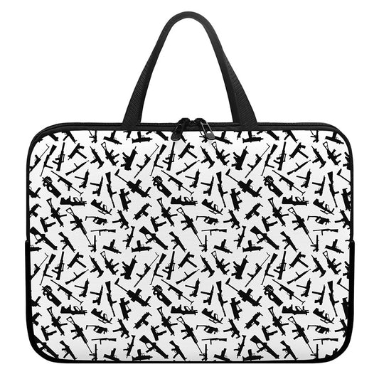 Black And White Guns Pattern Print Laptop Sleeve With Handle