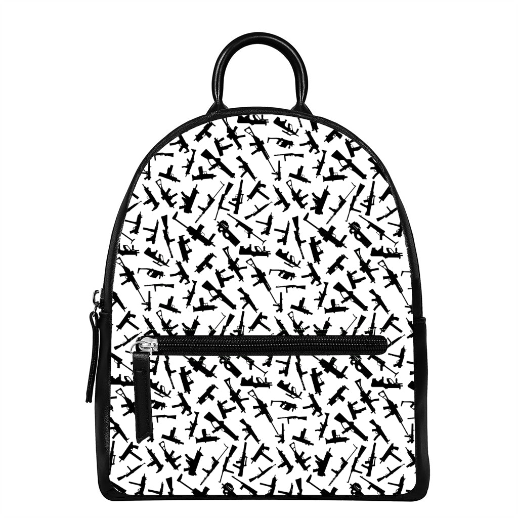 Black And White Guns Pattern Print Leather Backpack