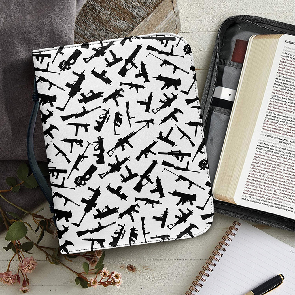 Black And White Guns Pattern Print Leather Bible Cover