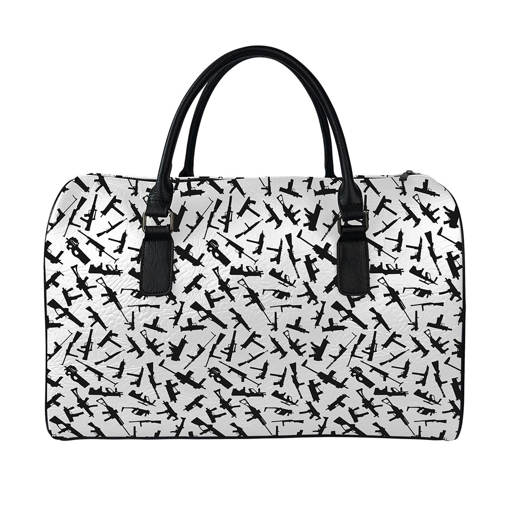 Black And White Guns Pattern Print Leather Duffle Bag
