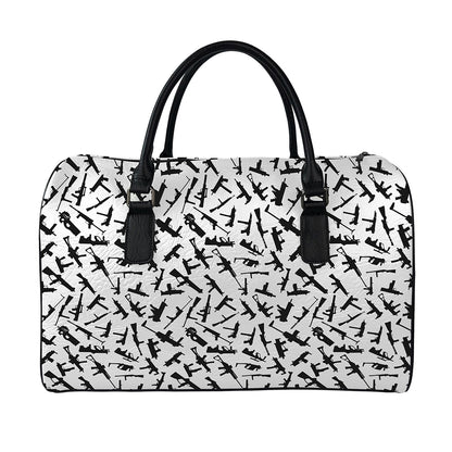 Black And White Guns Pattern Print Leather Duffle Bag