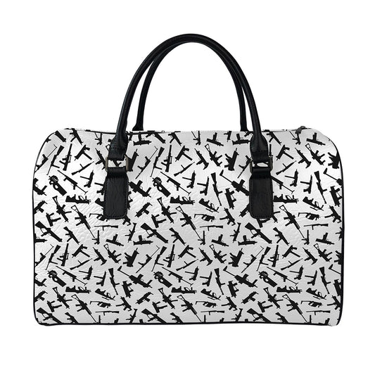 Black And White Guns Pattern Print Leather Duffle Bag