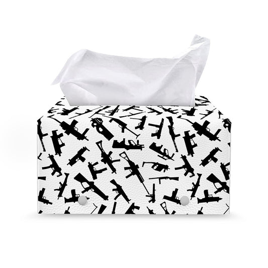Black And White Guns Pattern Print Leather Tissue Box Cover