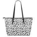 Black And White Guns Pattern Print Leather Tote Bag With Zipper