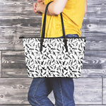 Black And White Guns Pattern Print Leather Tote Bag