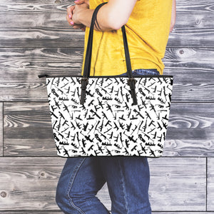 Black And White Guns Pattern Print Leather Tote Bag