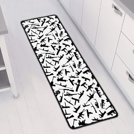 Black And White Guns Pattern Print Long Kitchen Mat