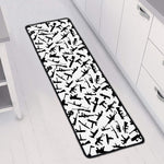 Black And White Guns Pattern Print Long Kitchen Mat