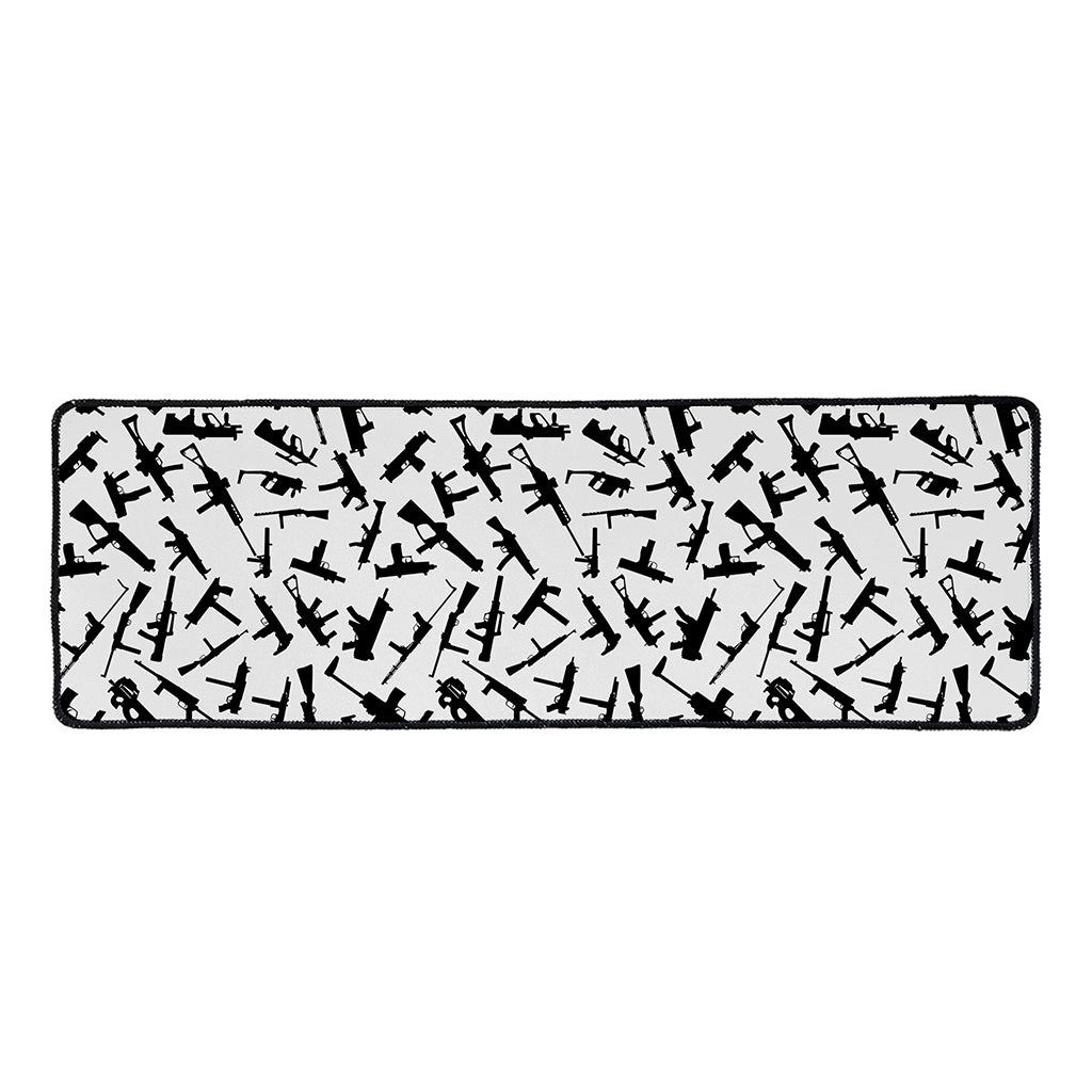 Black And White Guns Pattern Print Long Kitchen Mat