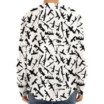 Black And White Guns Pattern Print Long Sleeve Baseball Jersey