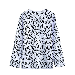 Black And White Guns Pattern Print Long Sleeve Short Coat