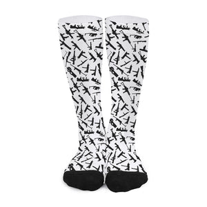 Black And White Guns Pattern Print Long Socks