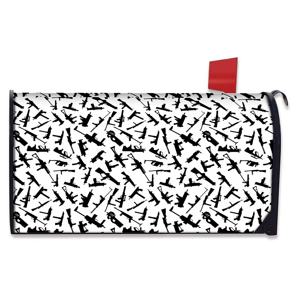 Black And White Guns Pattern Print Mailbox Cover