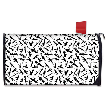 Black And White Guns Pattern Print Mailbox Cover