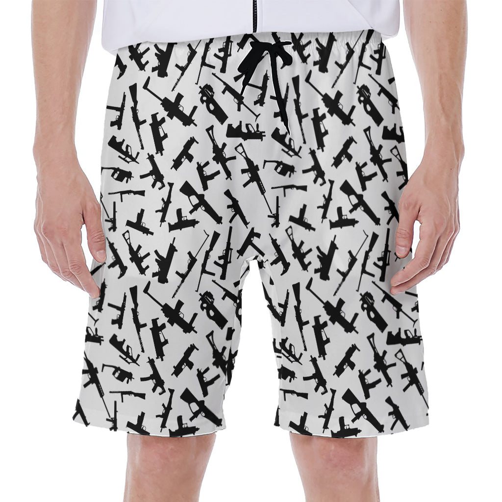 Black And White Guns Pattern Print Men's Beach Shorts