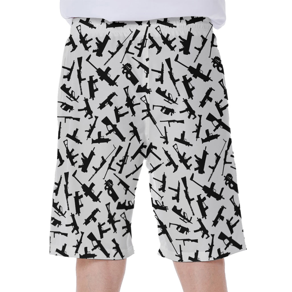 Black And White Guns Pattern Print Men's Beach Shorts