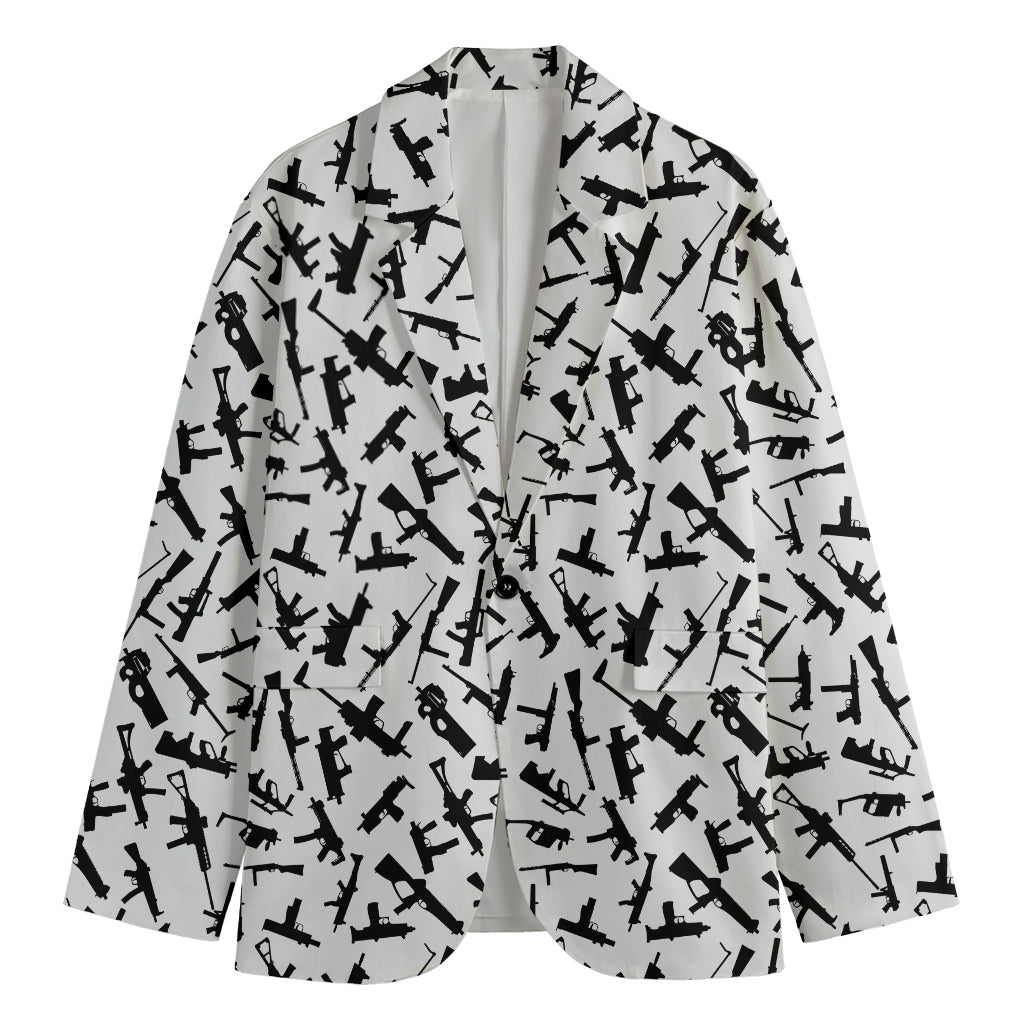 Black And White Guns Pattern Print Men's Blazer