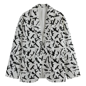 Black And White Guns Pattern Print Men's Blazer