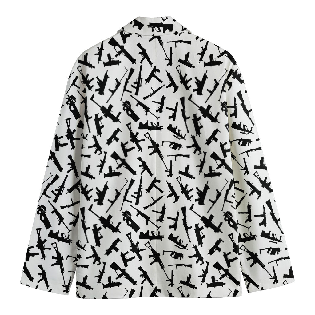 Black And White Guns Pattern Print Men's Blazer