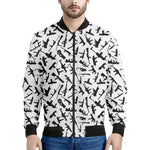 Black And White Guns Pattern Print Men's Bomber Jacket