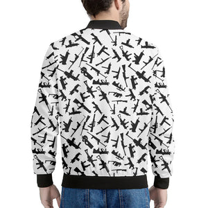 Black And White Guns Pattern Print Men's Bomber Jacket