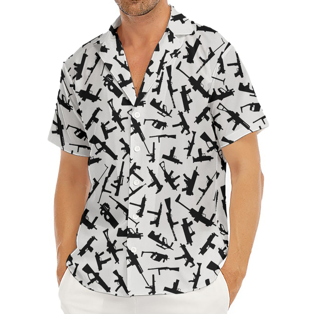 Black And White Guns Pattern Print Men's Deep V-Neck Shirt