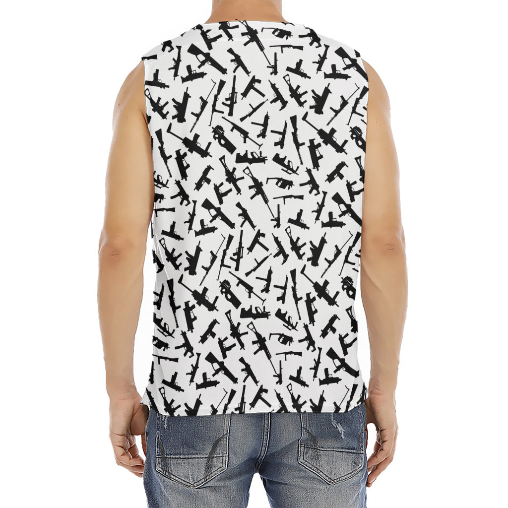 Black And White Guns Pattern Print Men's Fitness Tank Top