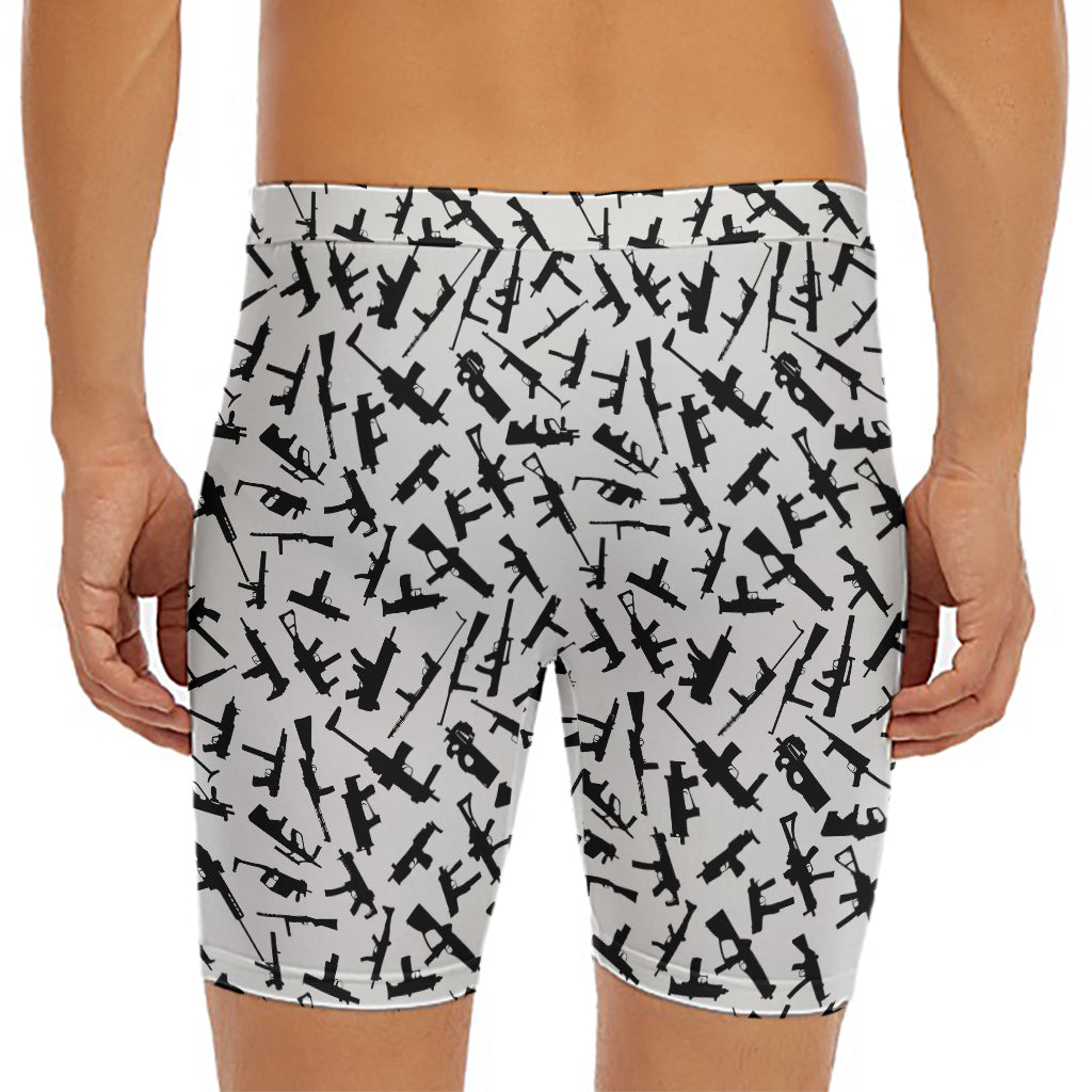 Black And White Guns Pattern Print Men's Long Boxer Briefs