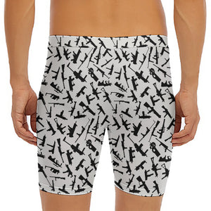 Black And White Guns Pattern Print Men's Long Boxer Briefs