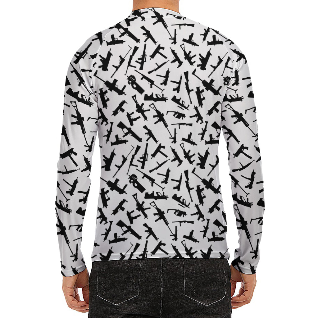 Black And White Guns Pattern Print Men's Long Sleeve Rash Guard