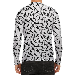 Black And White Guns Pattern Print Men's Long Sleeve Rash Guard