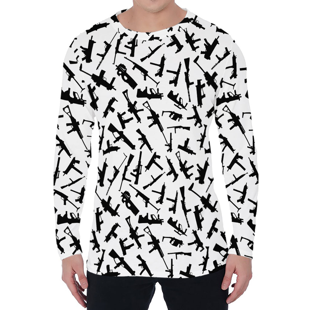 Black And White Guns Pattern Print Men's Long Sleeve T-Shirt