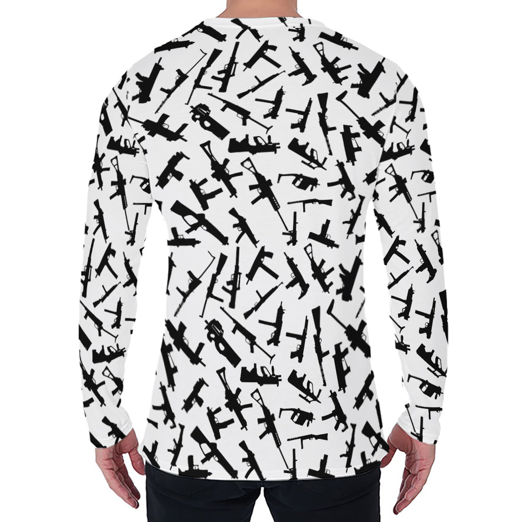 Black And White Guns Pattern Print Men's Long Sleeve T-Shirt