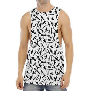 Black And White Guns Pattern Print Men's Muscle Tank Top