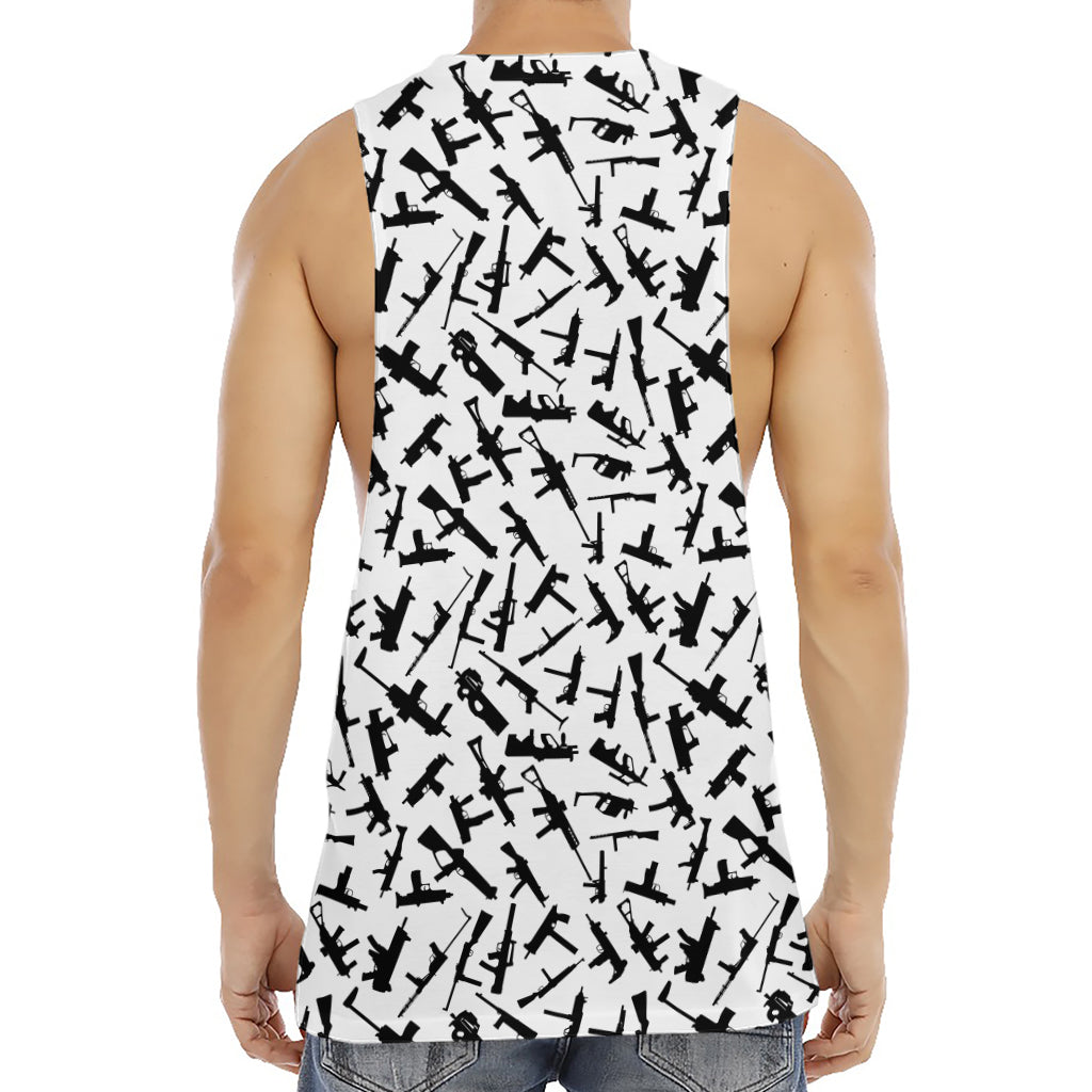 Black And White Guns Pattern Print Men's Muscle Tank Top