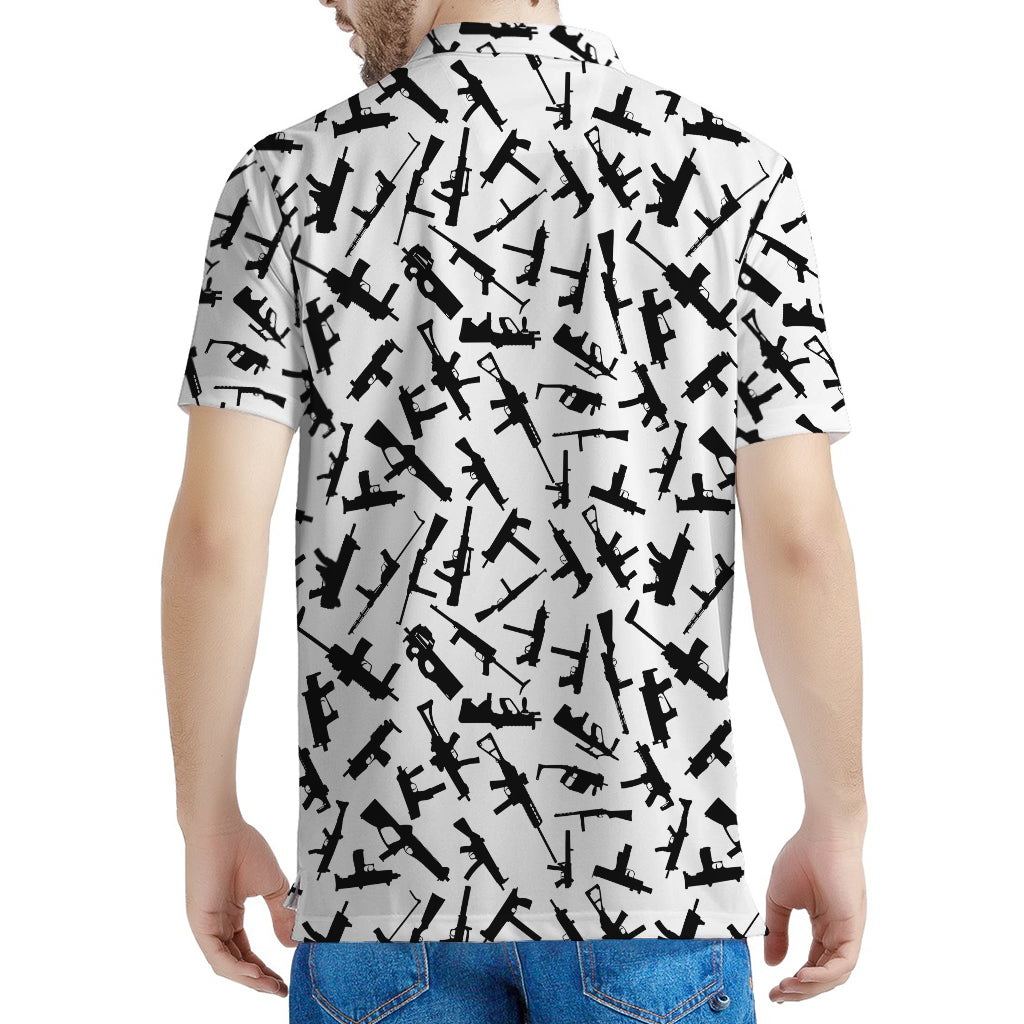 Black And White Guns Pattern Print Men's Polo Shirt