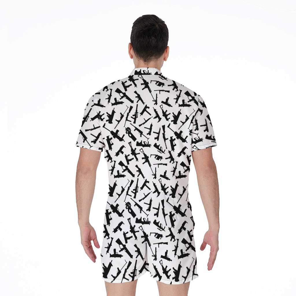 Black And White Guns Pattern Print Men's Rompers