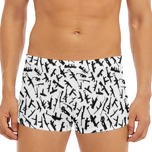 Black And White Guns Pattern Print Men's Short Boxer Briefs
