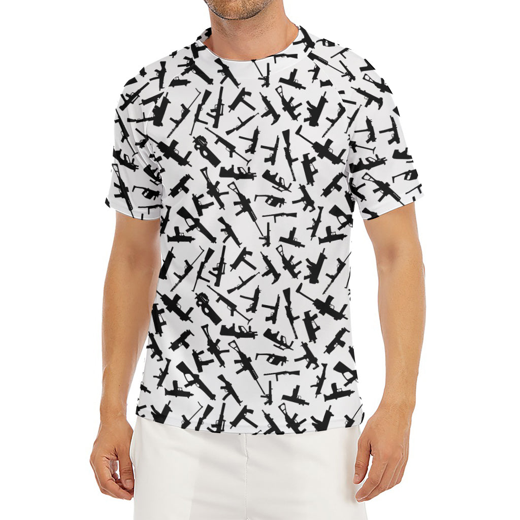 Black And White Guns Pattern Print Men's Short Sleeve Rash Guard