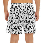 Black And White Guns Pattern Print Men's Split Running Shorts