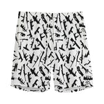 Black And White Guns Pattern Print Men's Sports Shorts