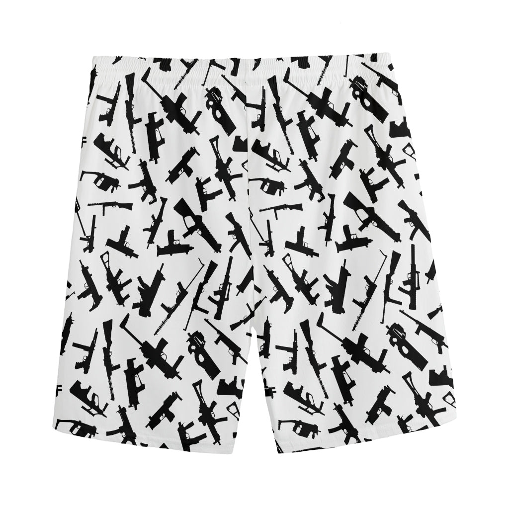 Black And White Guns Pattern Print Men's Sports Shorts