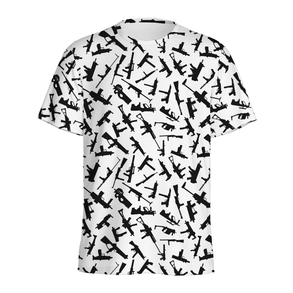 Black And White Guns Pattern Print Men's Sports T-Shirt