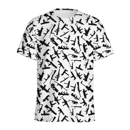 Black And White Guns Pattern Print Men's Sports T-Shirt