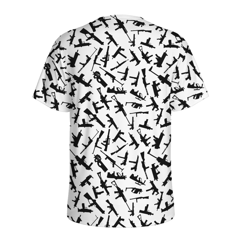 Black And White Guns Pattern Print Men's Sports T-Shirt