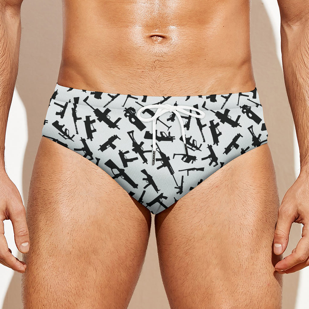 Black And White Guns Pattern Print Men's Swim Briefs