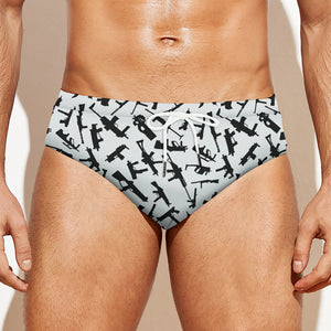 Black And White Guns Pattern Print Men's Swim Briefs