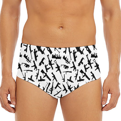 Black And White Guns Pattern Print Men's Triangle Swim Briefs